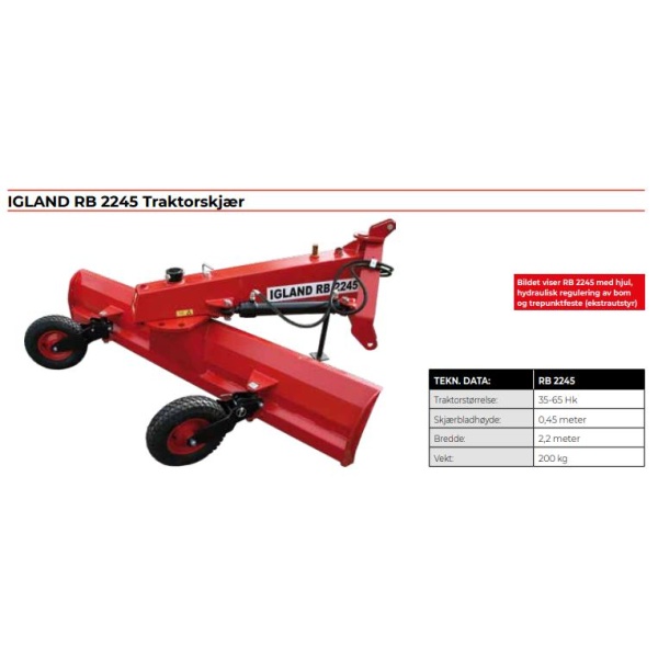 IGLAND RB 2245 Traktorskjær pakke 1 + hyd regulering bom