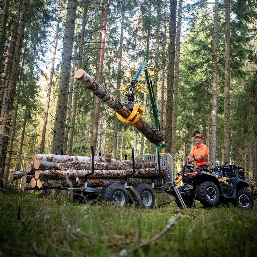 Kellfri Skogsvogn/tømmervogn ATV 3 tonn, med kran 4,2 m