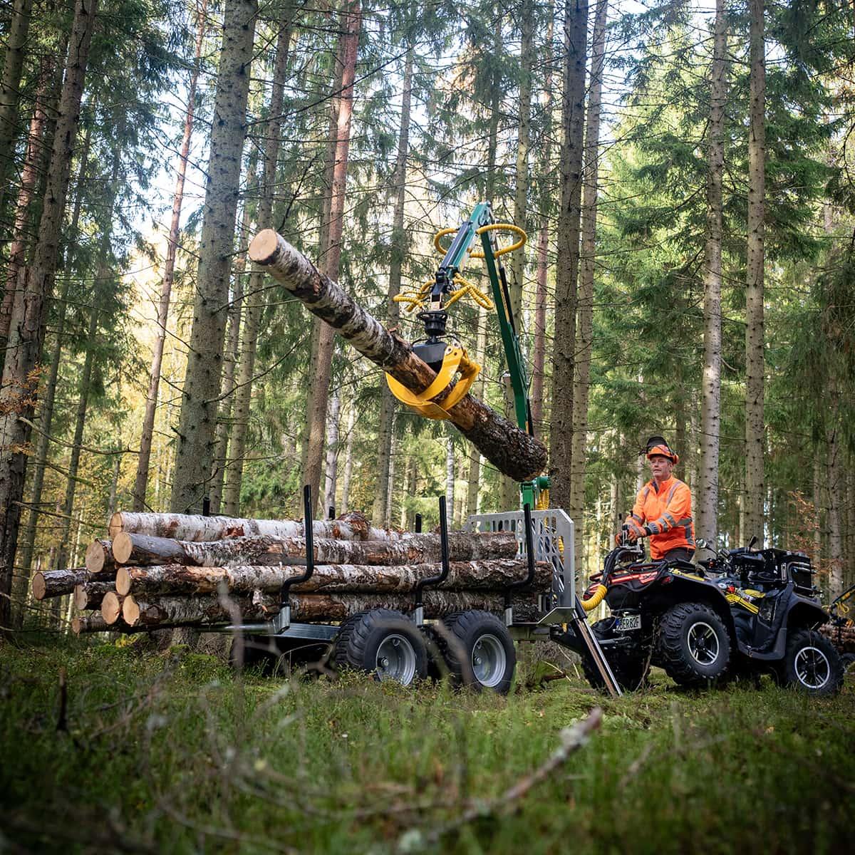 Kellfri Skogsvogn/tømmervogn ATV 3 tonn, med kran 4,2 m